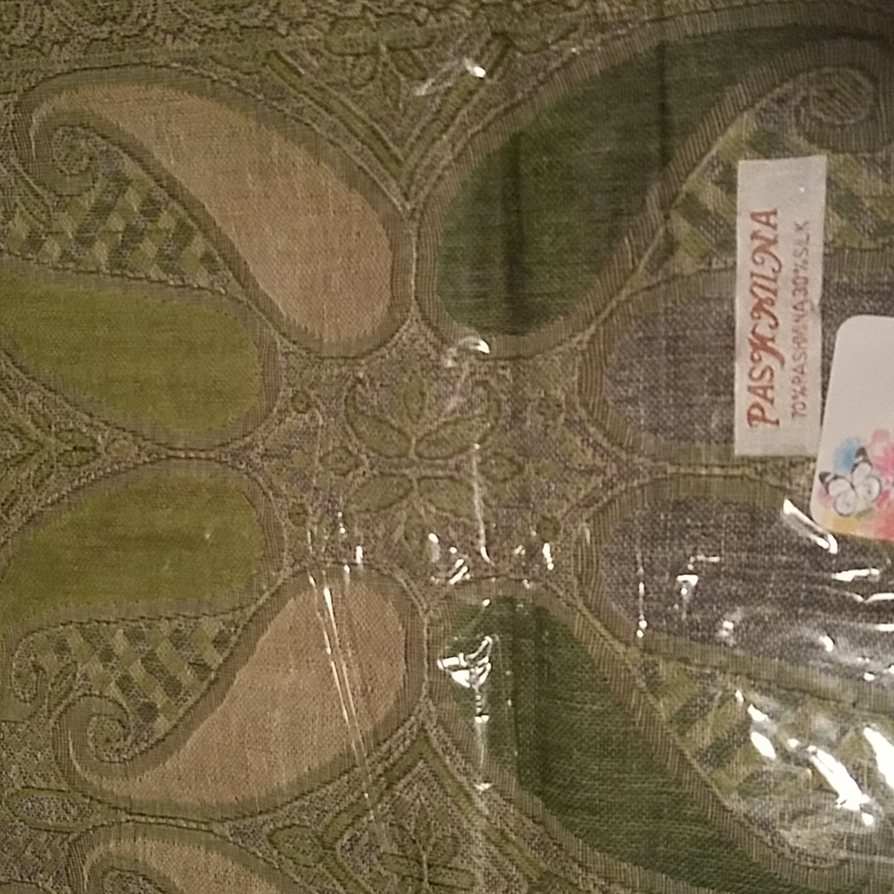 Pashmina silk blend green scarf NWT - Picture 3 of 3
